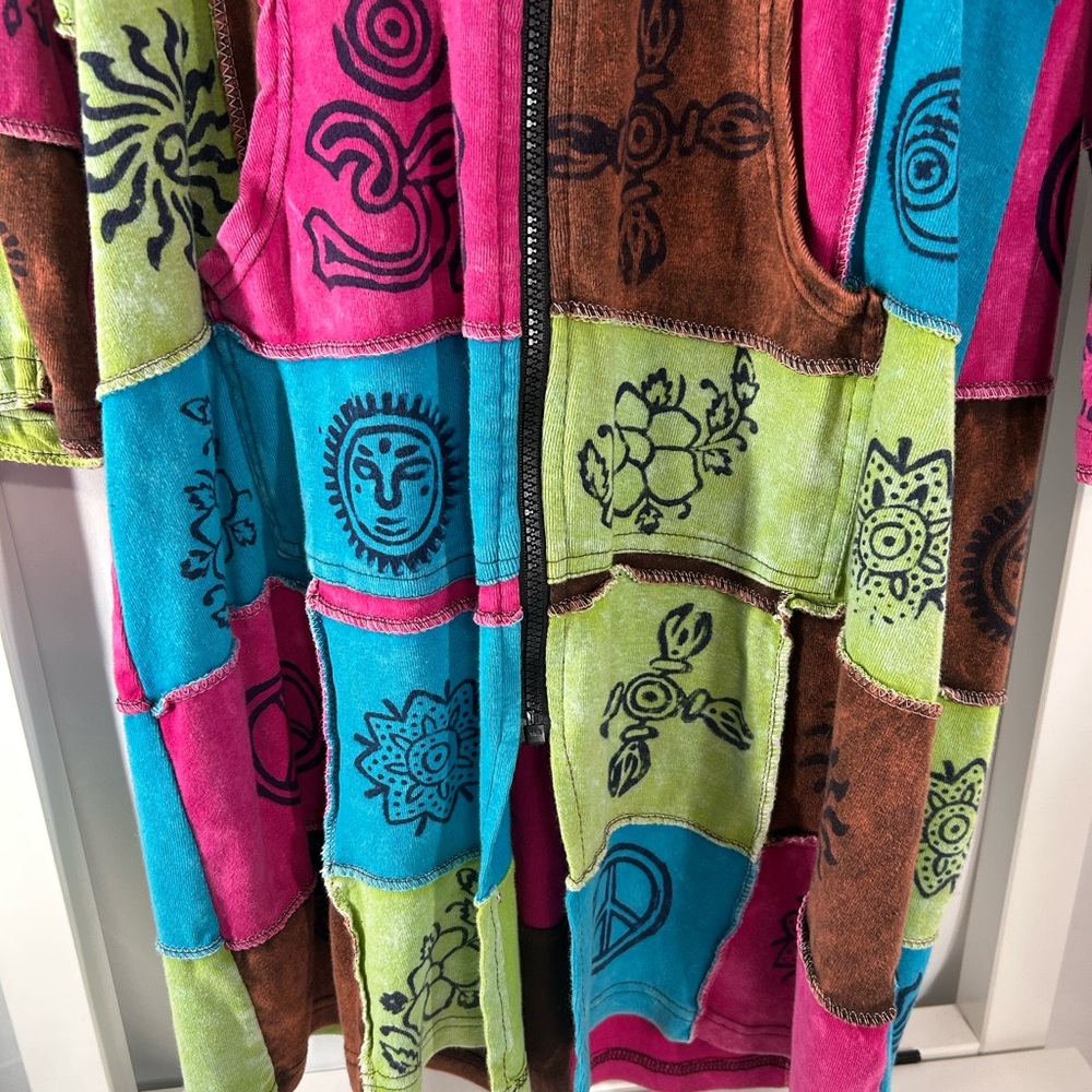 Patchwork bohemian jacket coat multicolor size la… - image 2